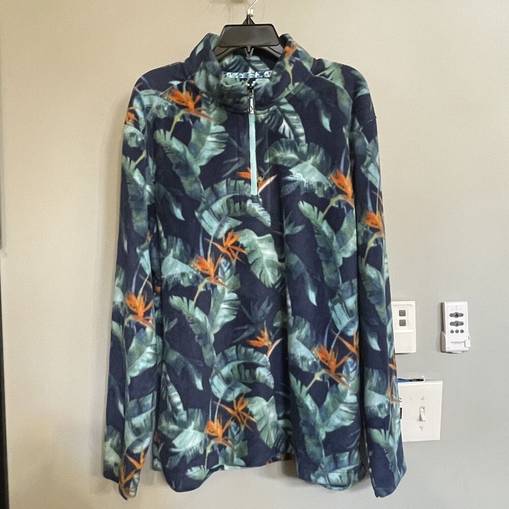 Tommy Bahama Shirt Fleece Cloud Peak‎ Half-Zip Floral Mock Neck Mens XL New